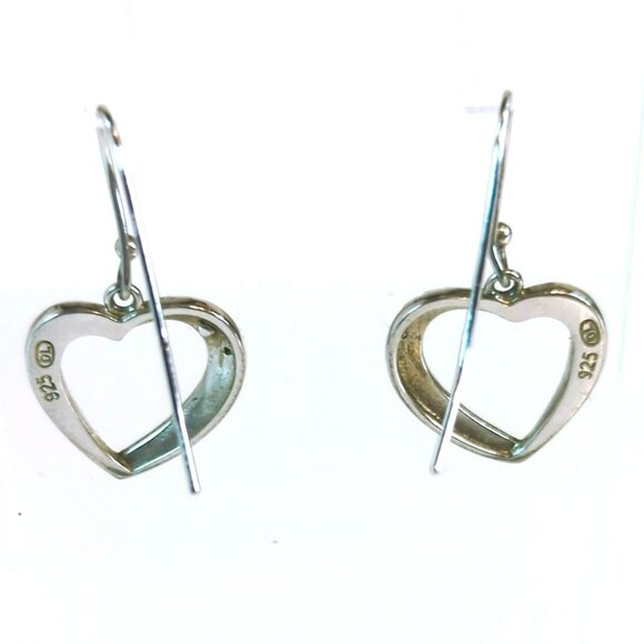 DL Sterling 925 Heart-Shaped Dangle Earrings With CZ Accent - Picture 3 of 4